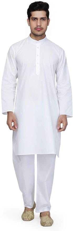 Ukal Indian Cotton White Kurta Pajama Set for Men's and Boy's