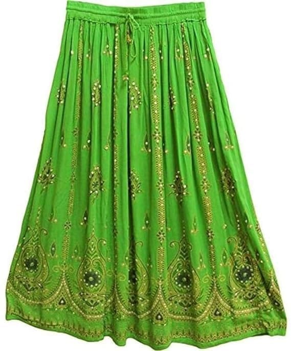Ukal Traditional Long Skirt Lehenga with Printed Flowers and Embroidered Sequins for Women's and Girl's