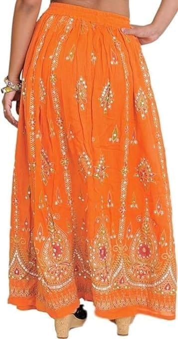 Ukal Traditional Long Skirt Lehenga with Printed Flowers and Embroidered Sequins for Women's and Girl's