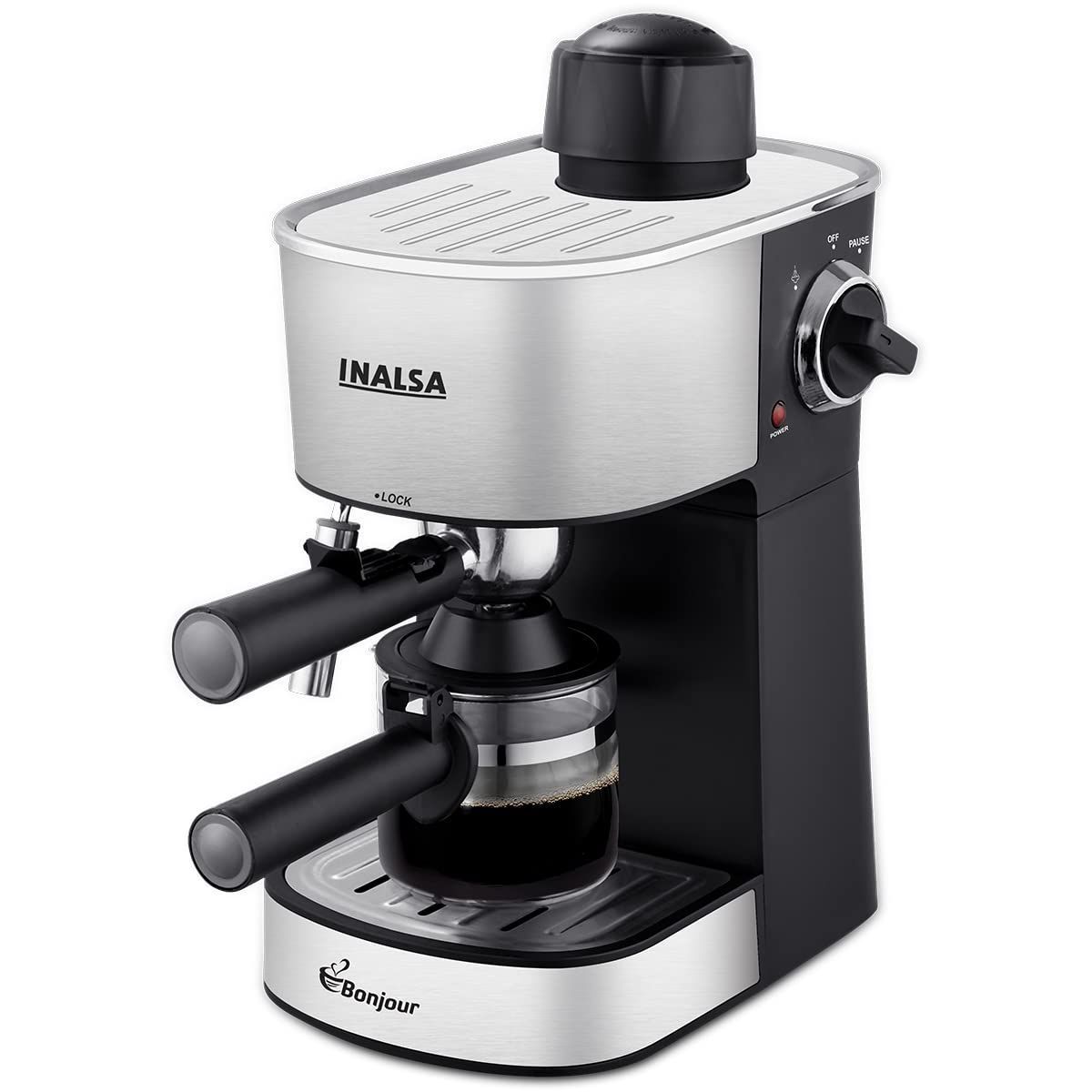 INALSA Espresso Coffee Machine for Home, Office|20 Bar Pressure|2 Yr Warranty|NTC temperature Control Technology|With Milk Frother|Double Shot System|3in1- Espresso, Cappuccino & Latte