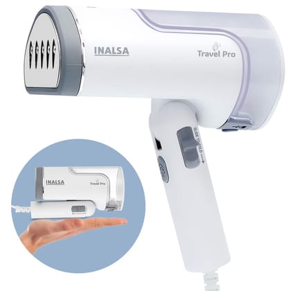 INALSA Garment Steamer 1250 W Steam Iron for Clothes-Vertical & Horizontal Ironing|Compact & Foldable|Quick Heat up to 22g/min, Kills 99.9%*Bacteria|steamer for clothes(White/Grey)-Travel Pro INALSA Garment Steamer 1250 W Steam Iron for Clothes-Vertical & Horizontal Ironing|Compact & Foldable|Quick Heat up to 22g/min, Kills 99.9%*Bacteria|steamer for clothes(White/Grey)-Travel Pro