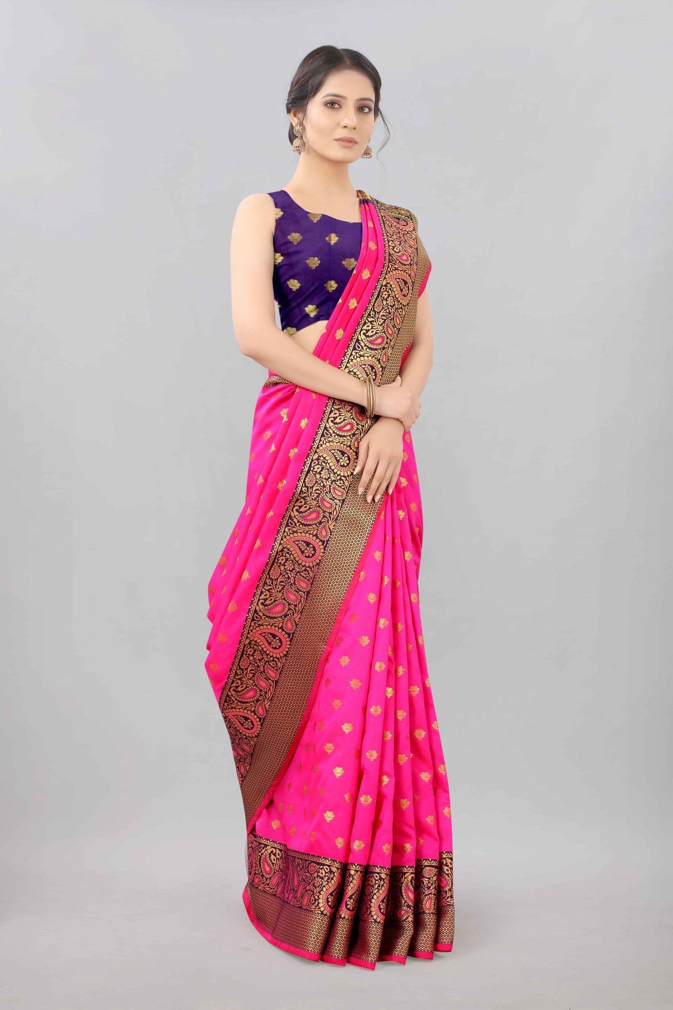 Pink & Gold Zari Woven Banarasi Silk Saree