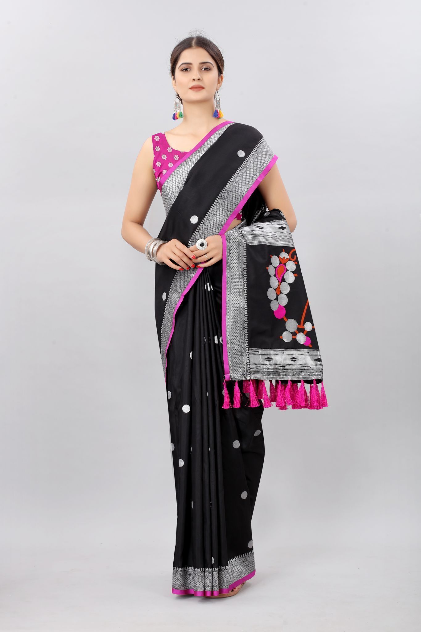 Black &amp; Gold Toned Woven Soft Silk Banarasi Saree