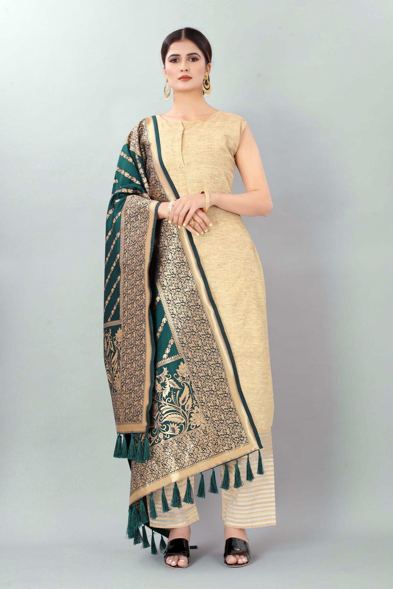 Women Dark Blue &amp; Gold Coloured Striped Dupatta