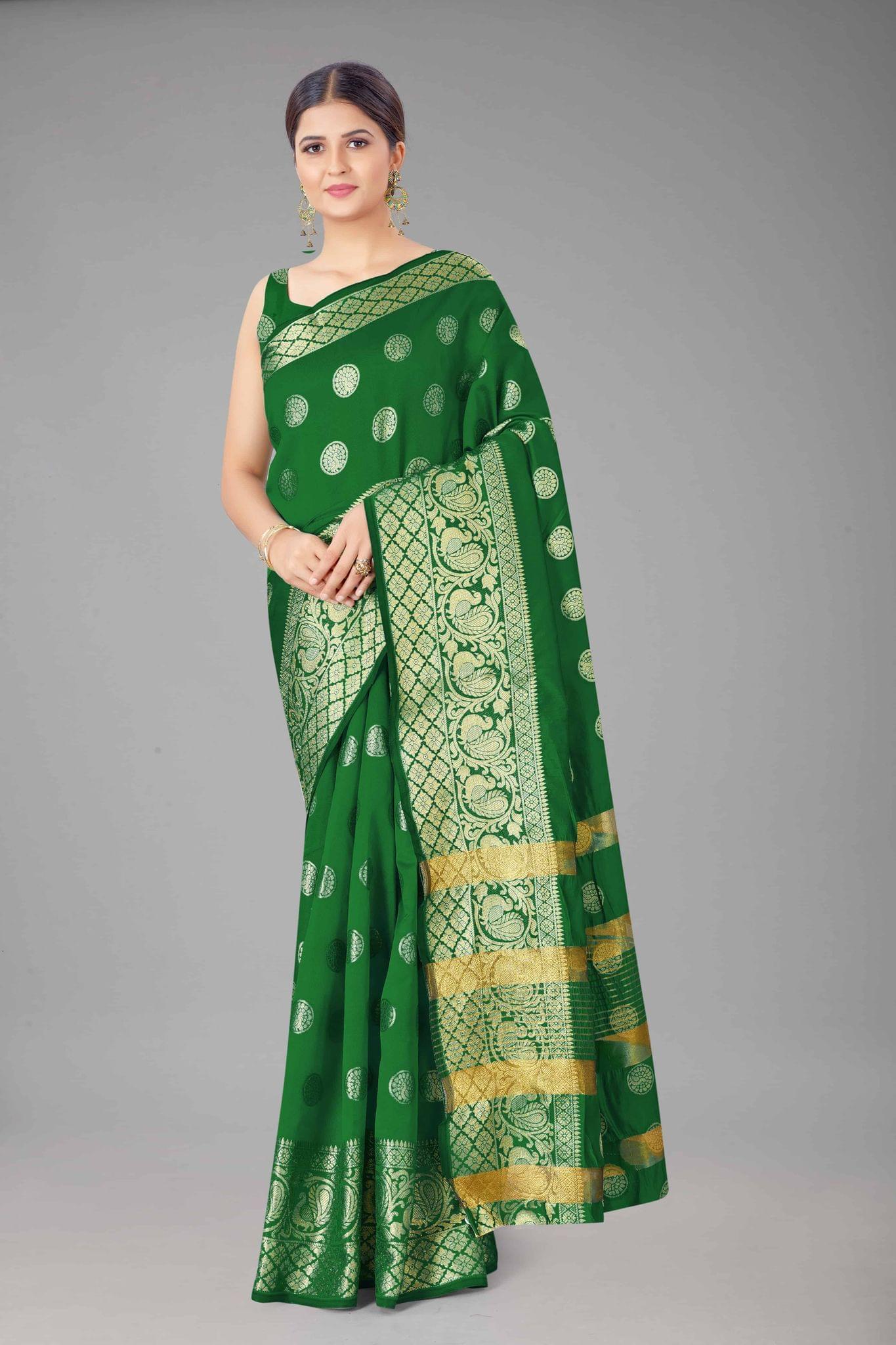 Women's Banarasi Soft Silk Golden Touch Woven Green Saree