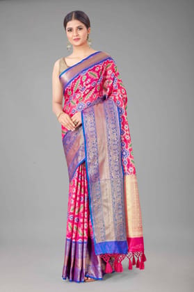 Women's Patola Ikat Woven Pink Saree