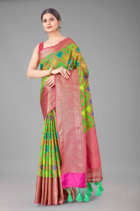Women's Patola Ikat Woven Green Saree