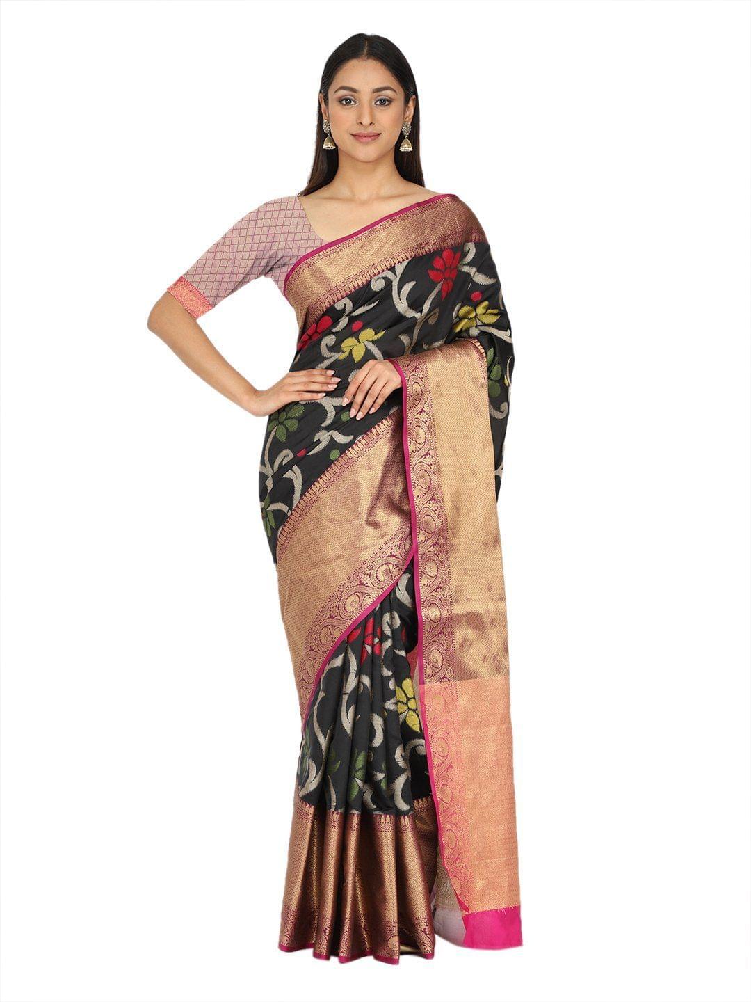 Black-Gold Toned Woven Design Saree