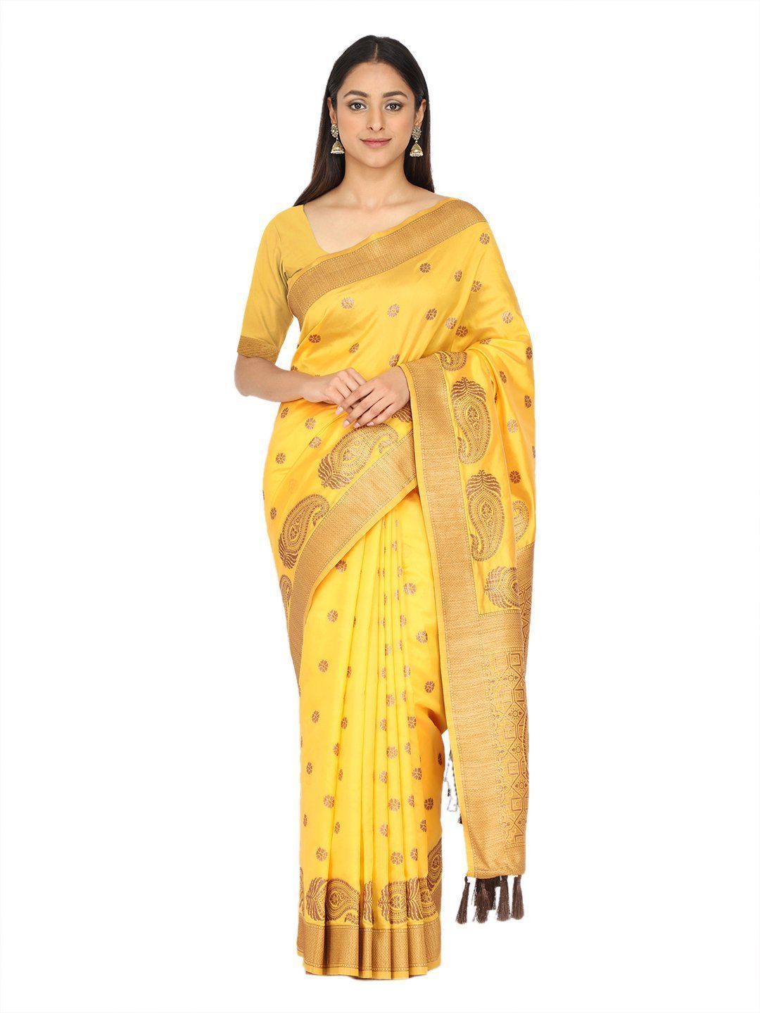 Women's Yellow Woven Design Soft Silk Saree
