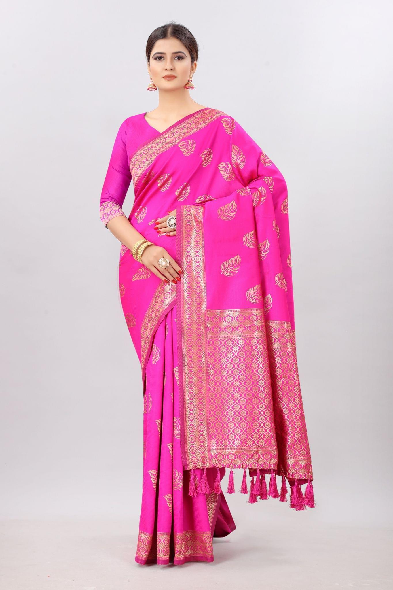 Pink-GoldTonedBanarasiSilkWovenDesignSaree