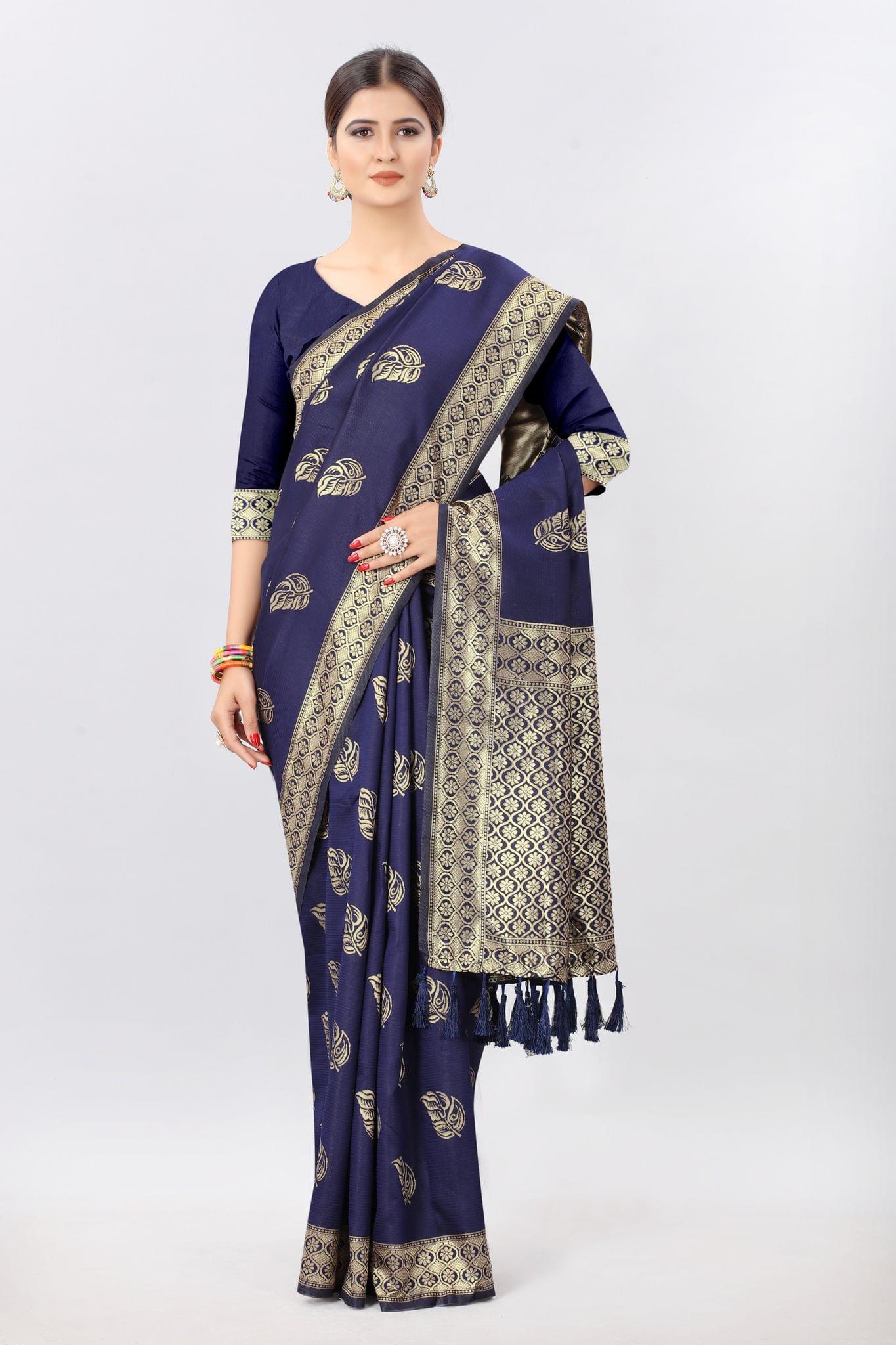 Blue-GoldTonedBanarasiSilkWovenDesignSaree