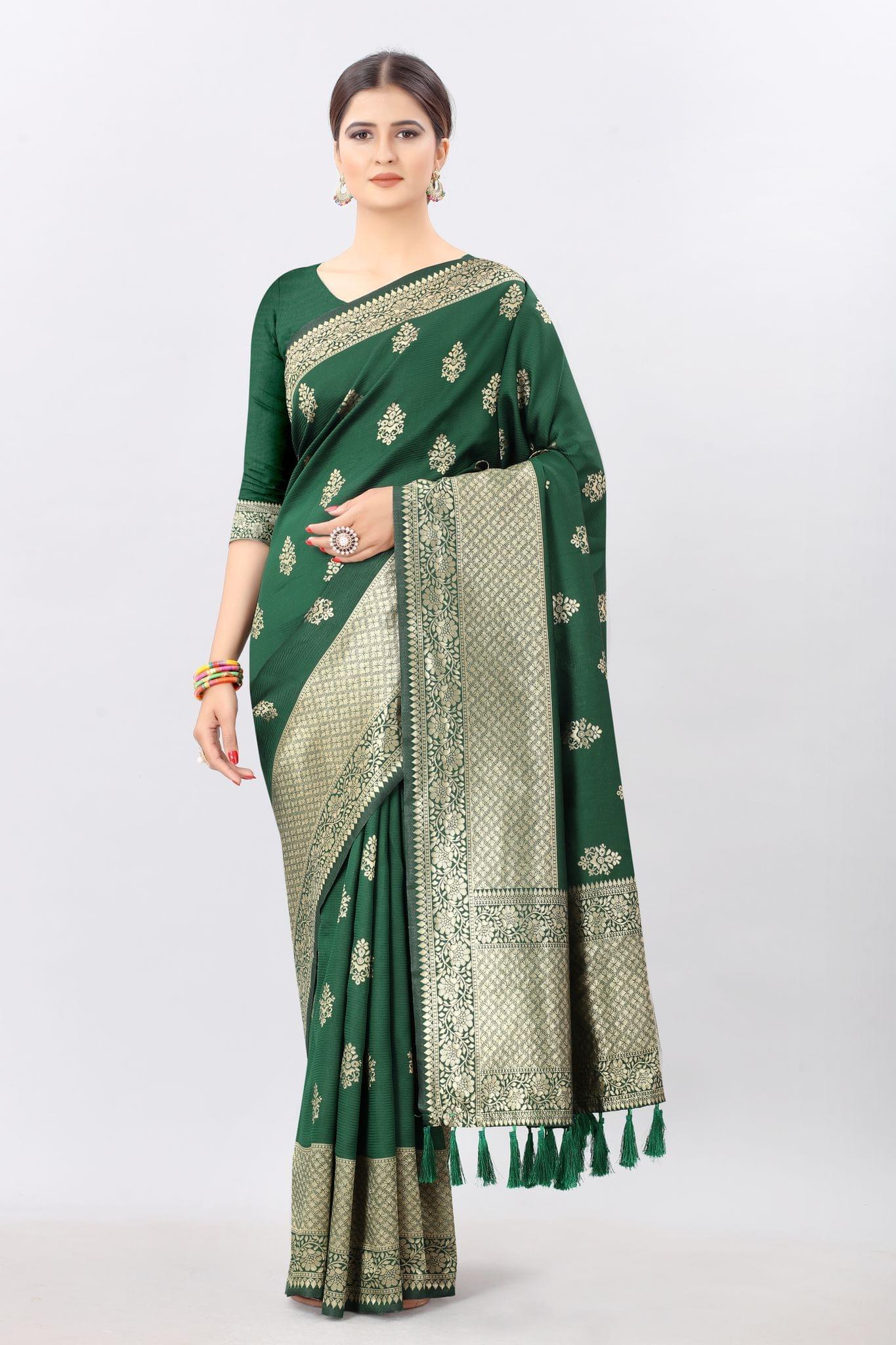 Women'sGreenBanarasiSilkWovenDesignSaree
