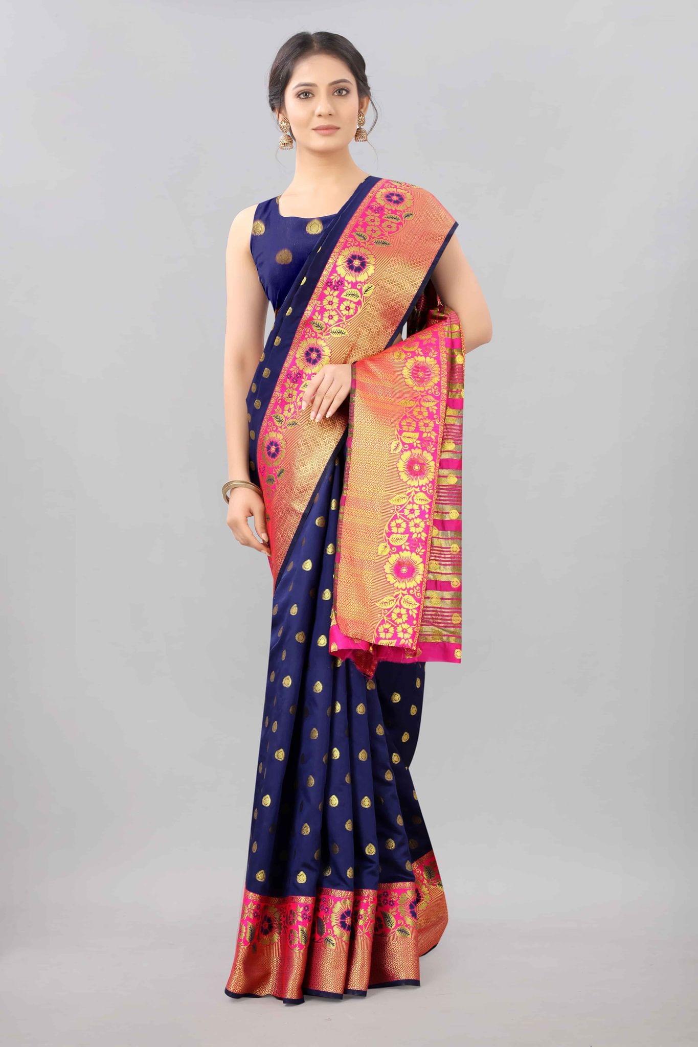 Blue &amp; Gold Zari Woven Banarasi Silk Saree