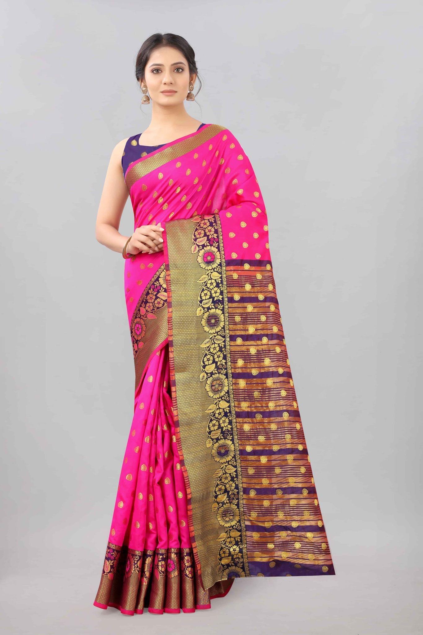 Pink &amp; Gold Zari Woven Banarasi Silk Saree