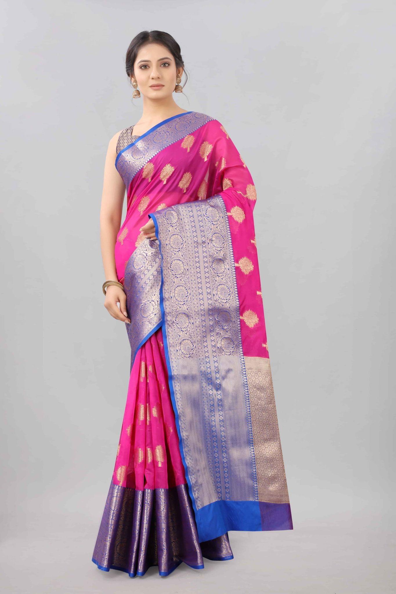 Pink &amp; Gold Zari Woven Banarasi Silk Saree