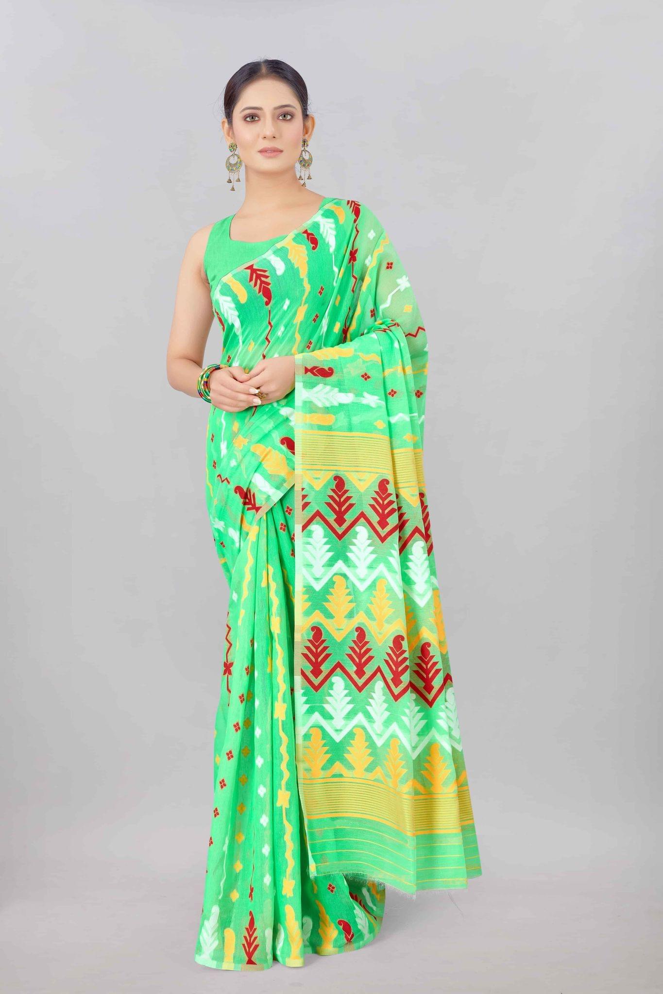 Green Woven Jamdani Cotton Silk Saree
