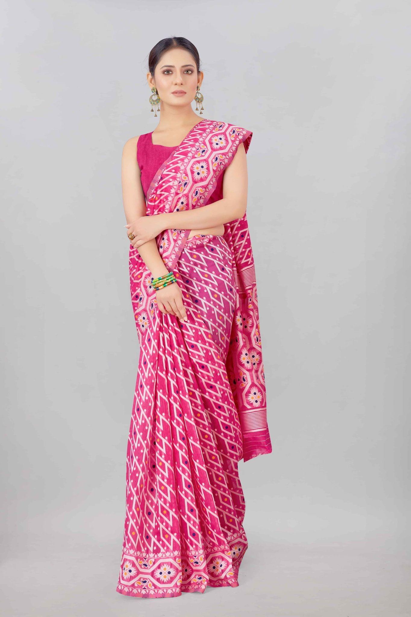 Pink Woven Jamdani Cotton Silk Saree
