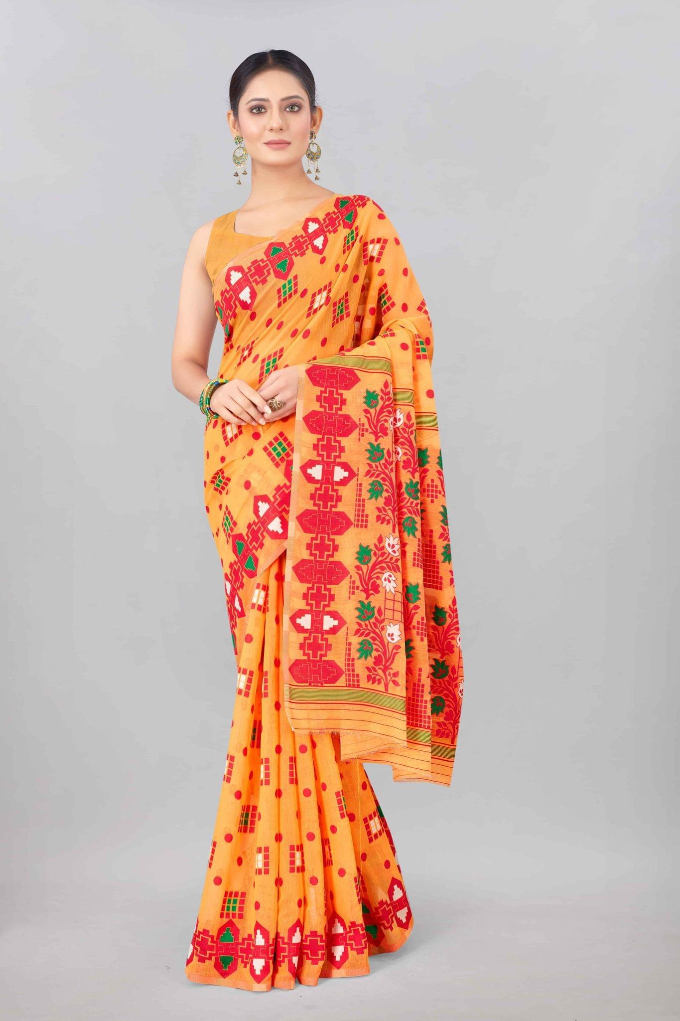 Yellow Woven Jamdani Cotton Silk Saree