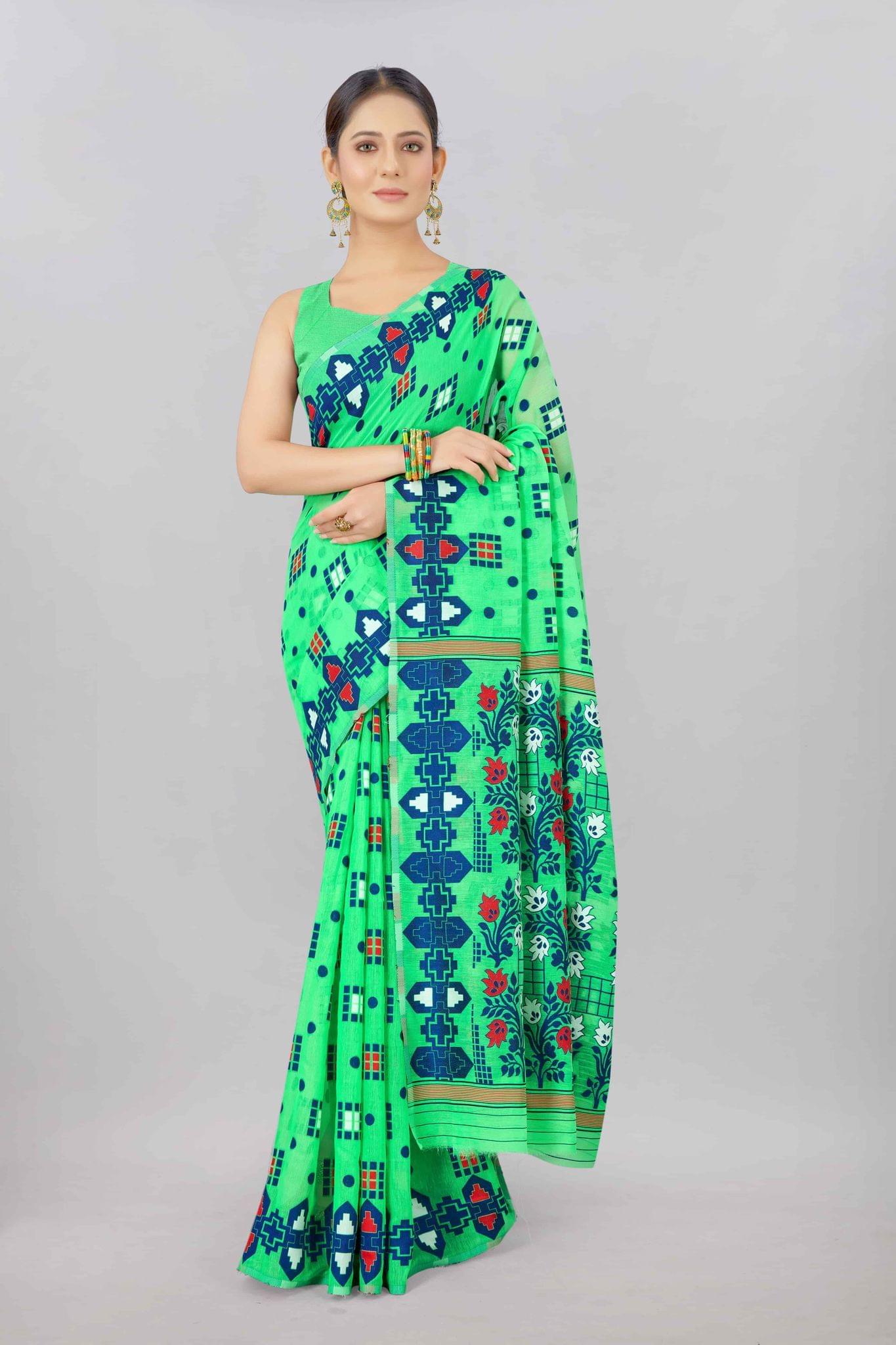 Green Woven Jamdani Cotton Silk Saree