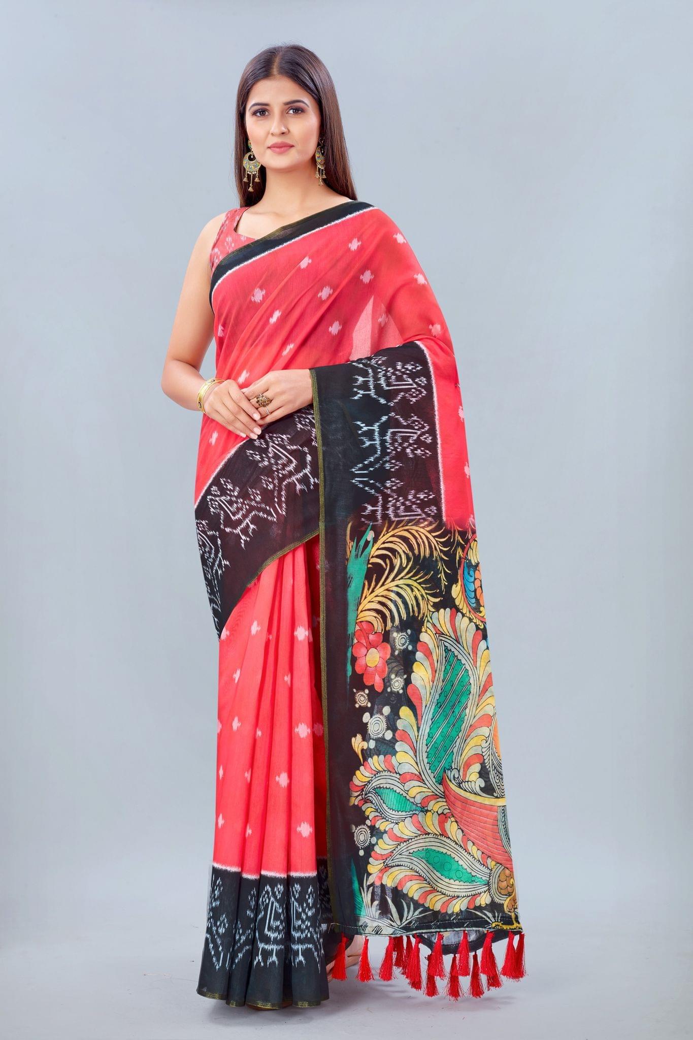 Women's Pure Cotton Kalamkari Digital Print Multicolor Saree