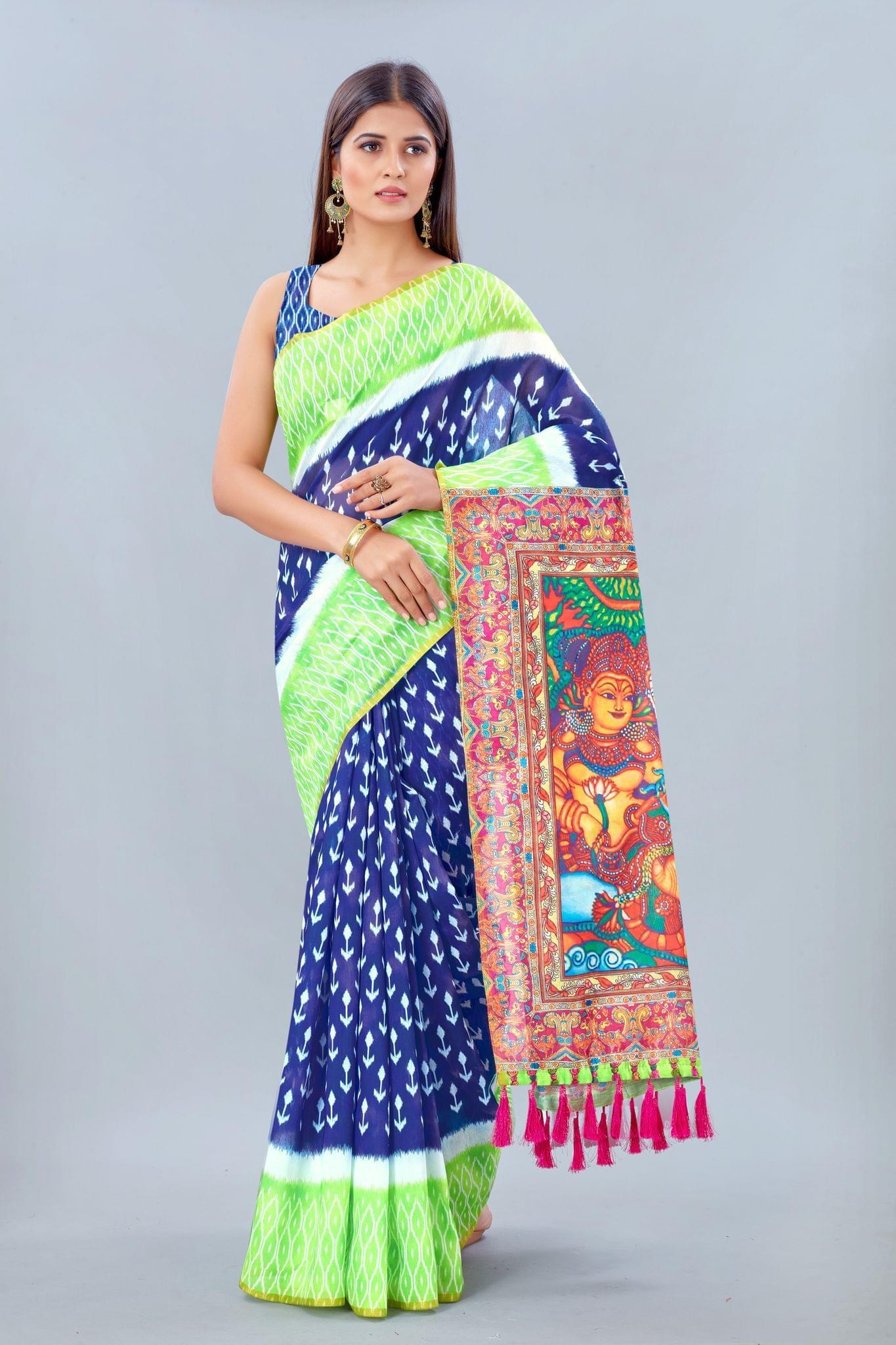 Women's Pure Cotton Kalamkari Digital Print Multicolor Saree