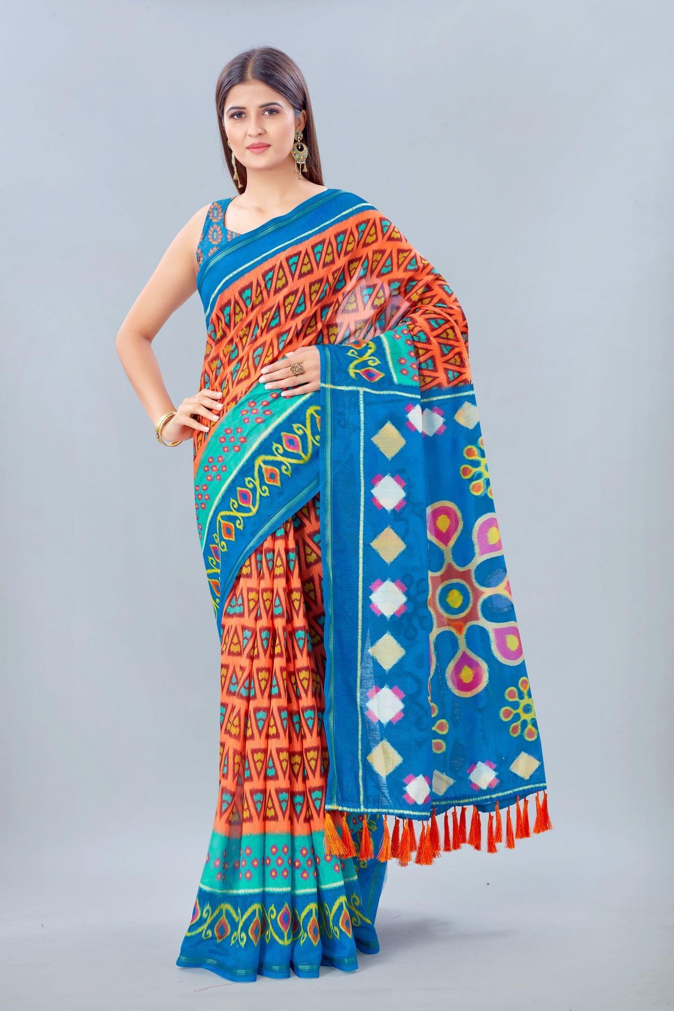 Women's Pure Cotton Abstract Digital Print Multicolor Saree