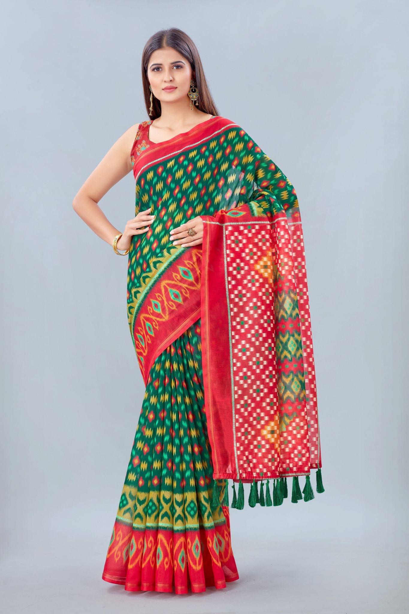 Women's Pure Cotton Bandhej Digital Print Multicolor Saree