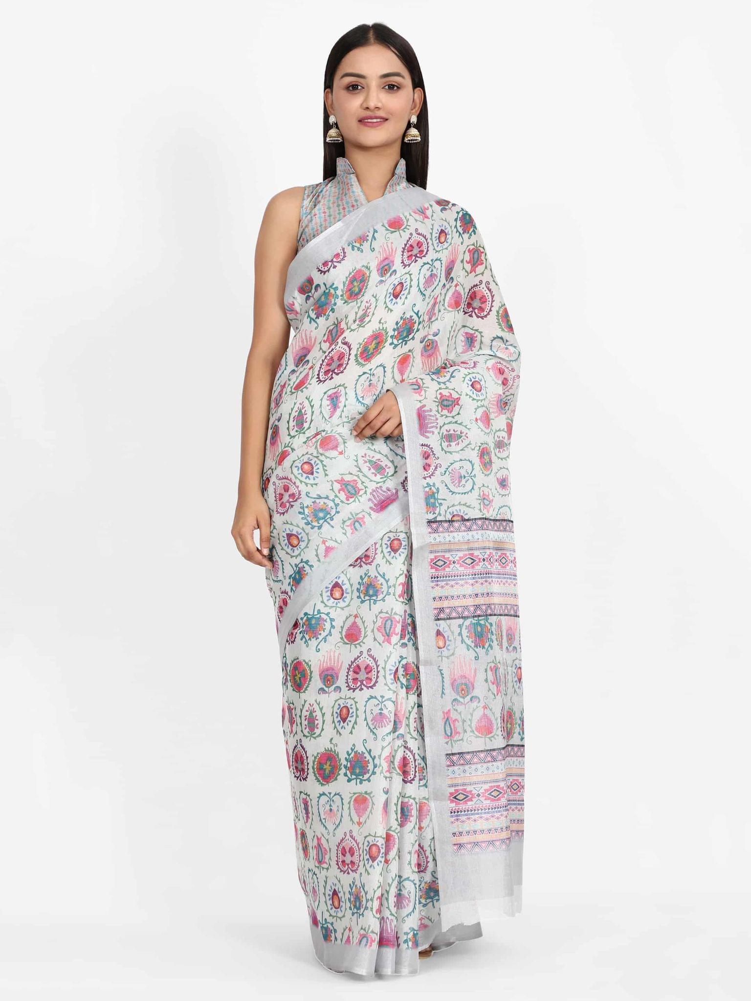 Women's Digital Print Zari Woven Multicolor Saree