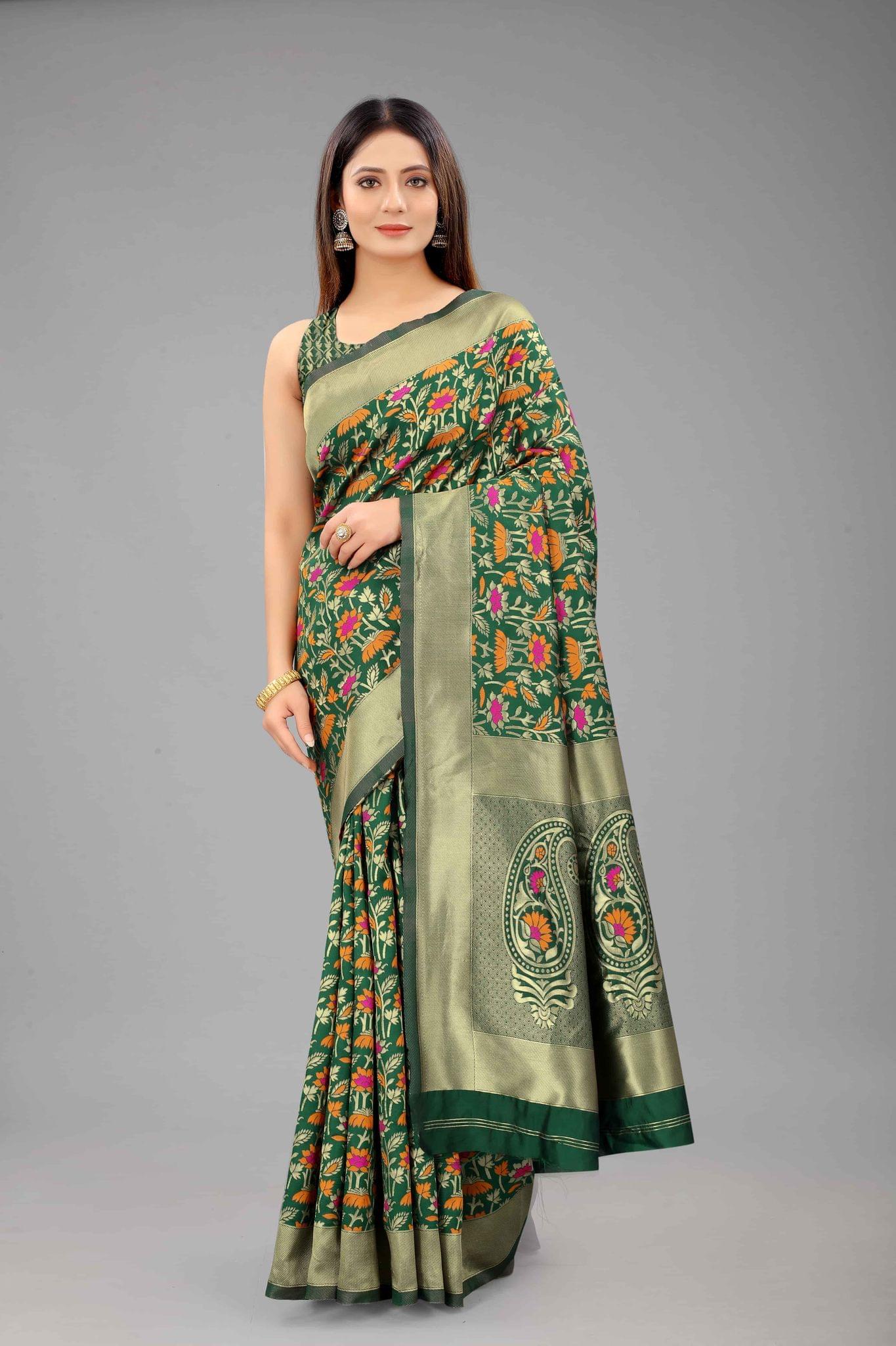 Women's Banarasi Silk Woven Design Green Saree