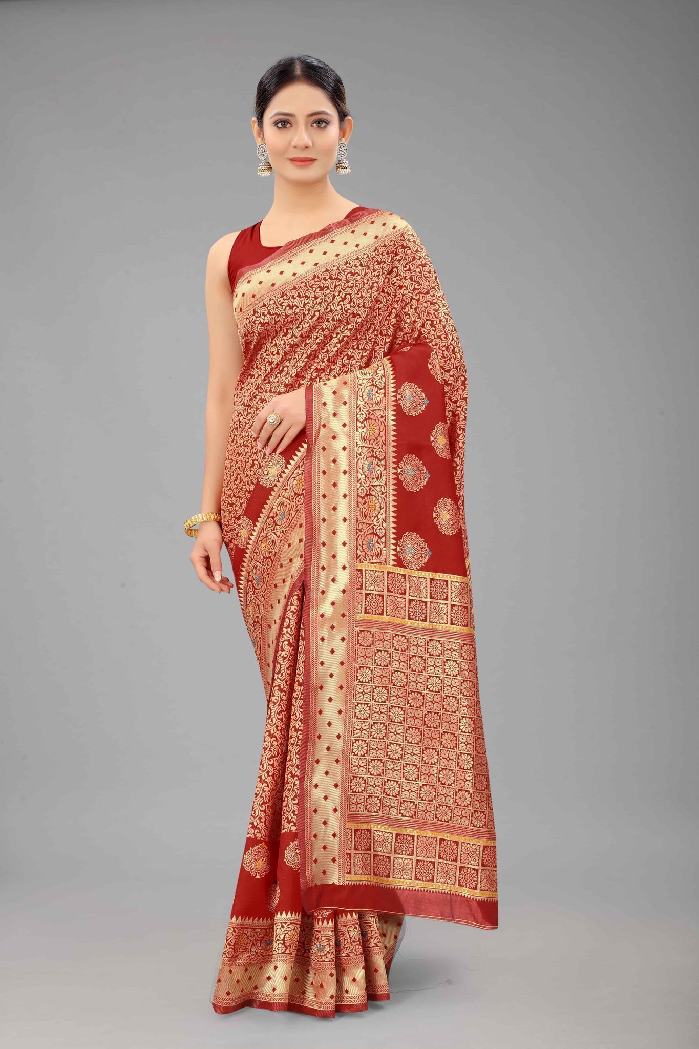Women's Banarasi Silk Woven Design Red Saree