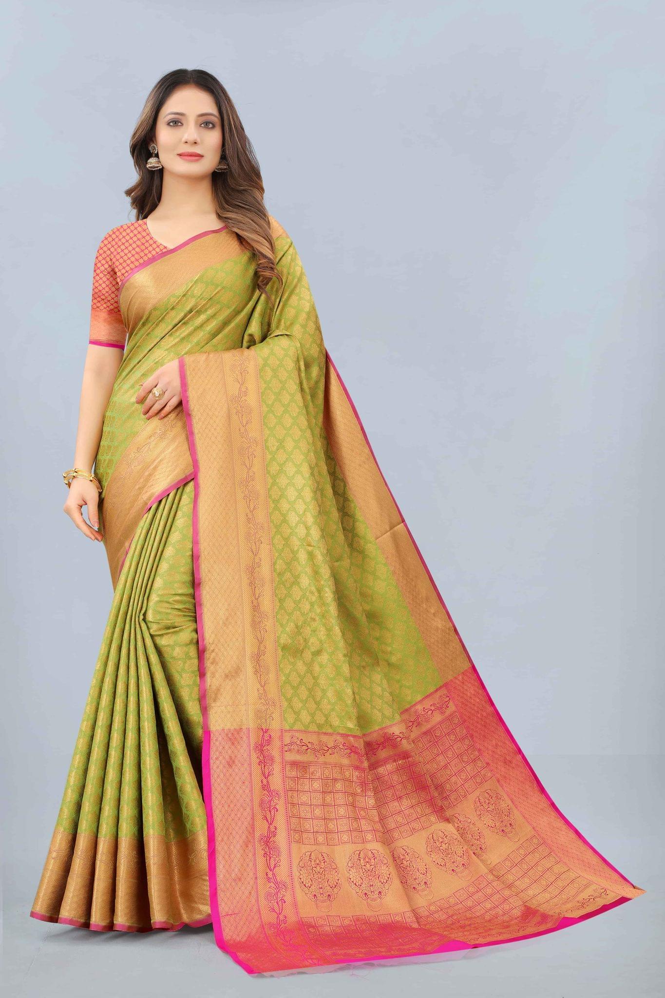 Women's Kanjeewaram Silk Woven Green Saree