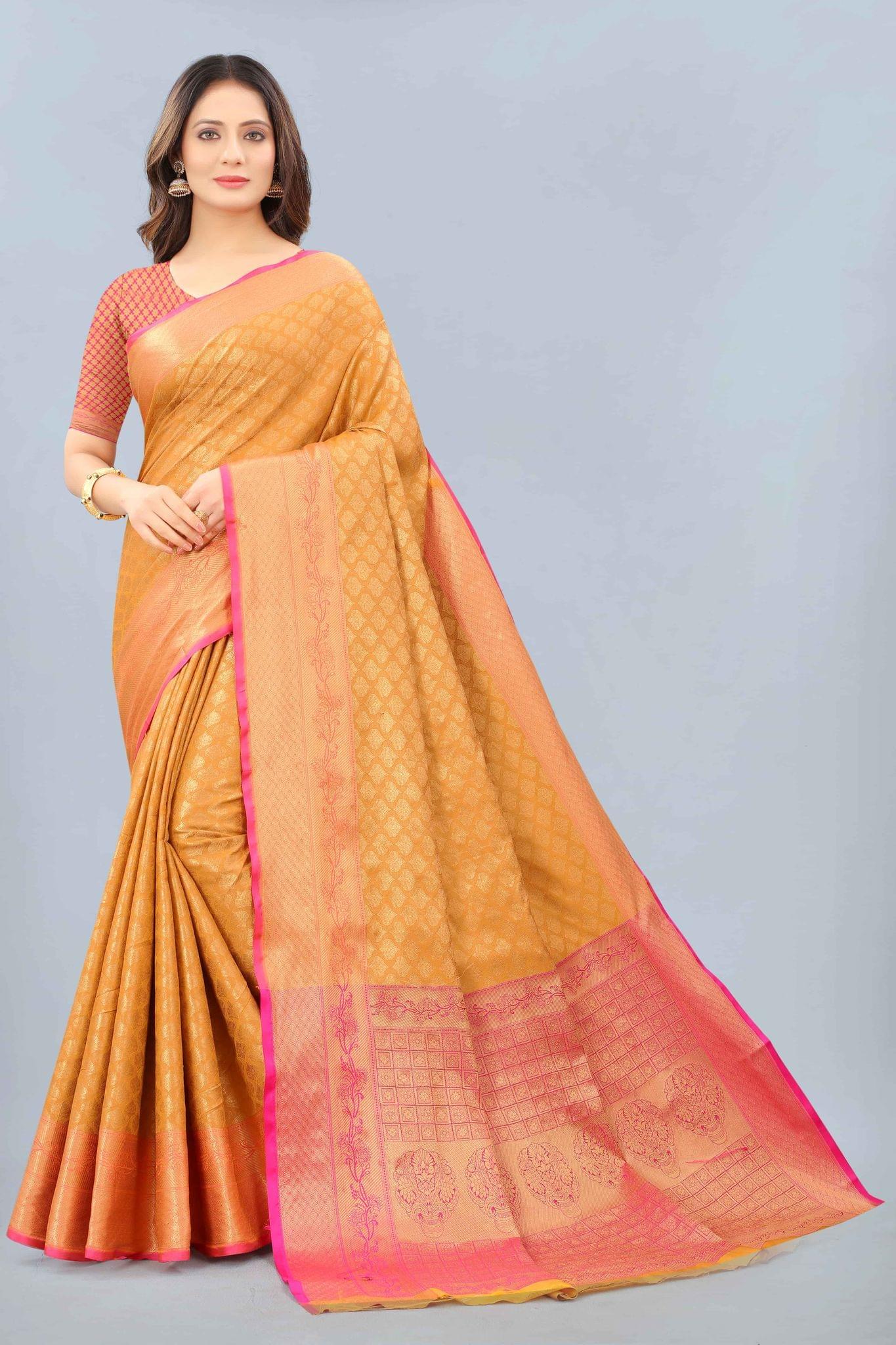 Women's Kanjeewaram Silk Woven Yellow Saree