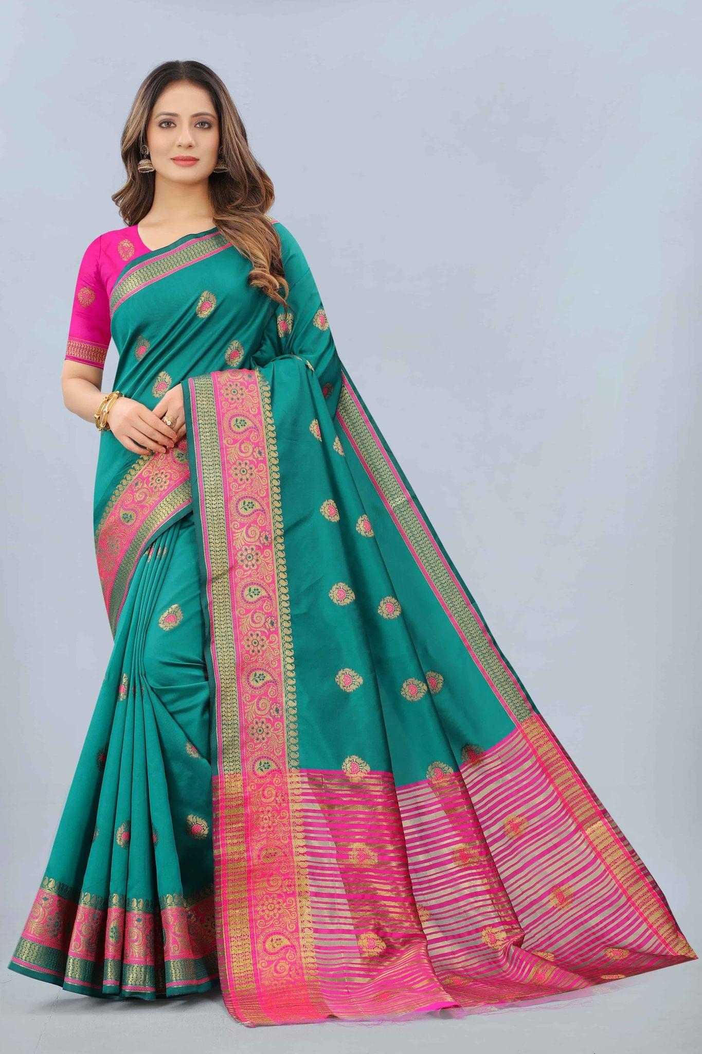 Women's Cotton Woven Rama Saree