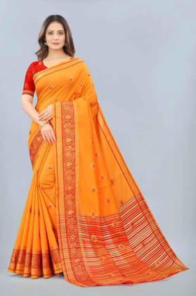 Women's Cotton Woven Yellow Saree