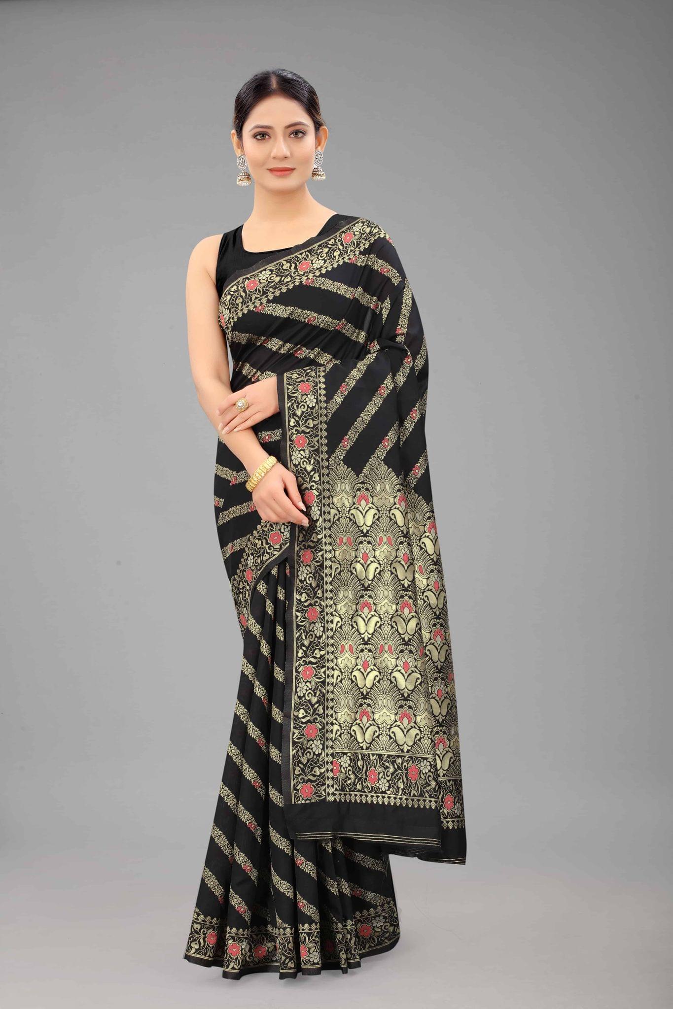 Women's Banarasi Art Silk Saree With Unstiched Blouse Piece