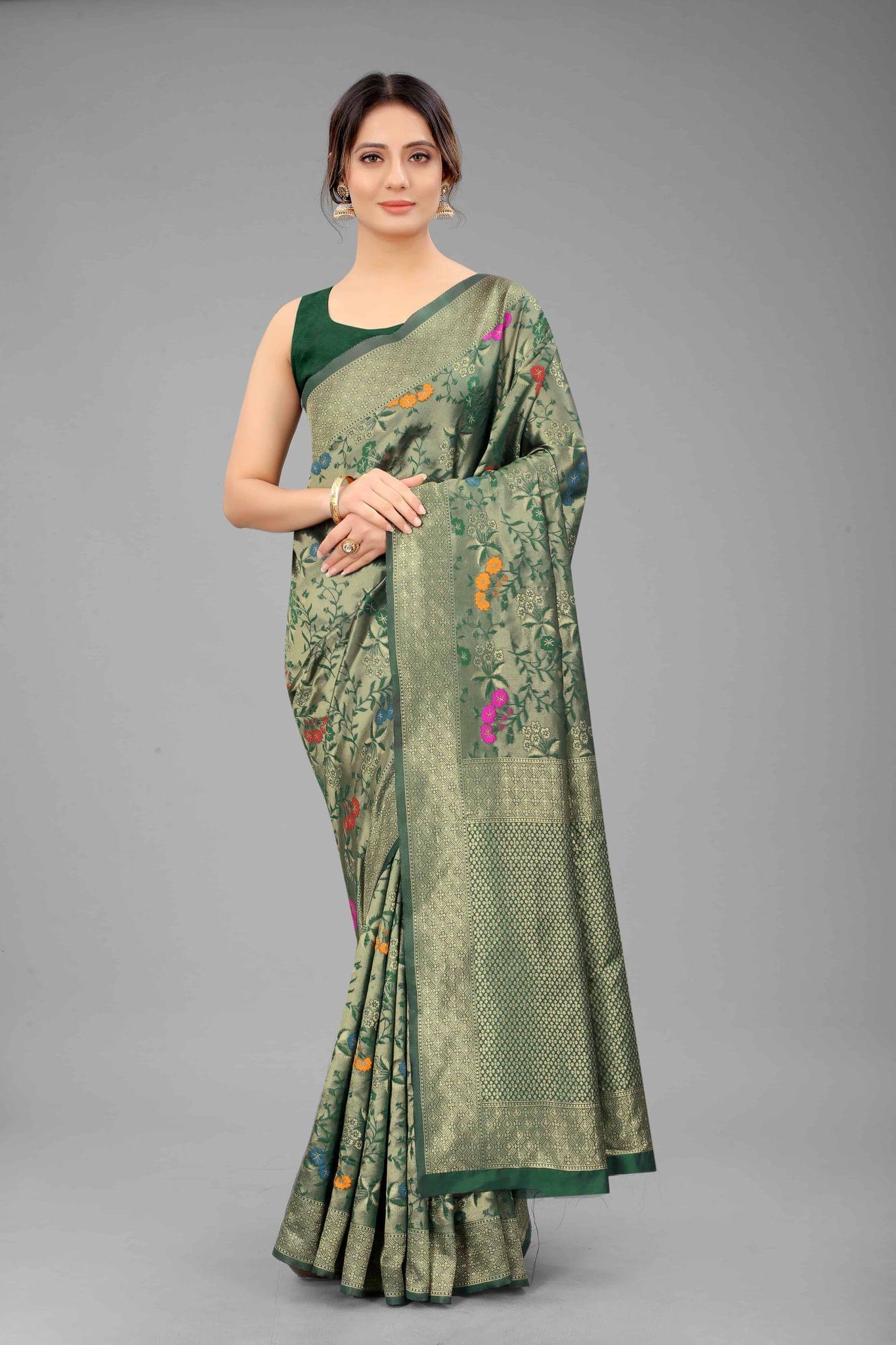 Women's Banarasi Art Silk Saree With Unstiched Blouse Piece