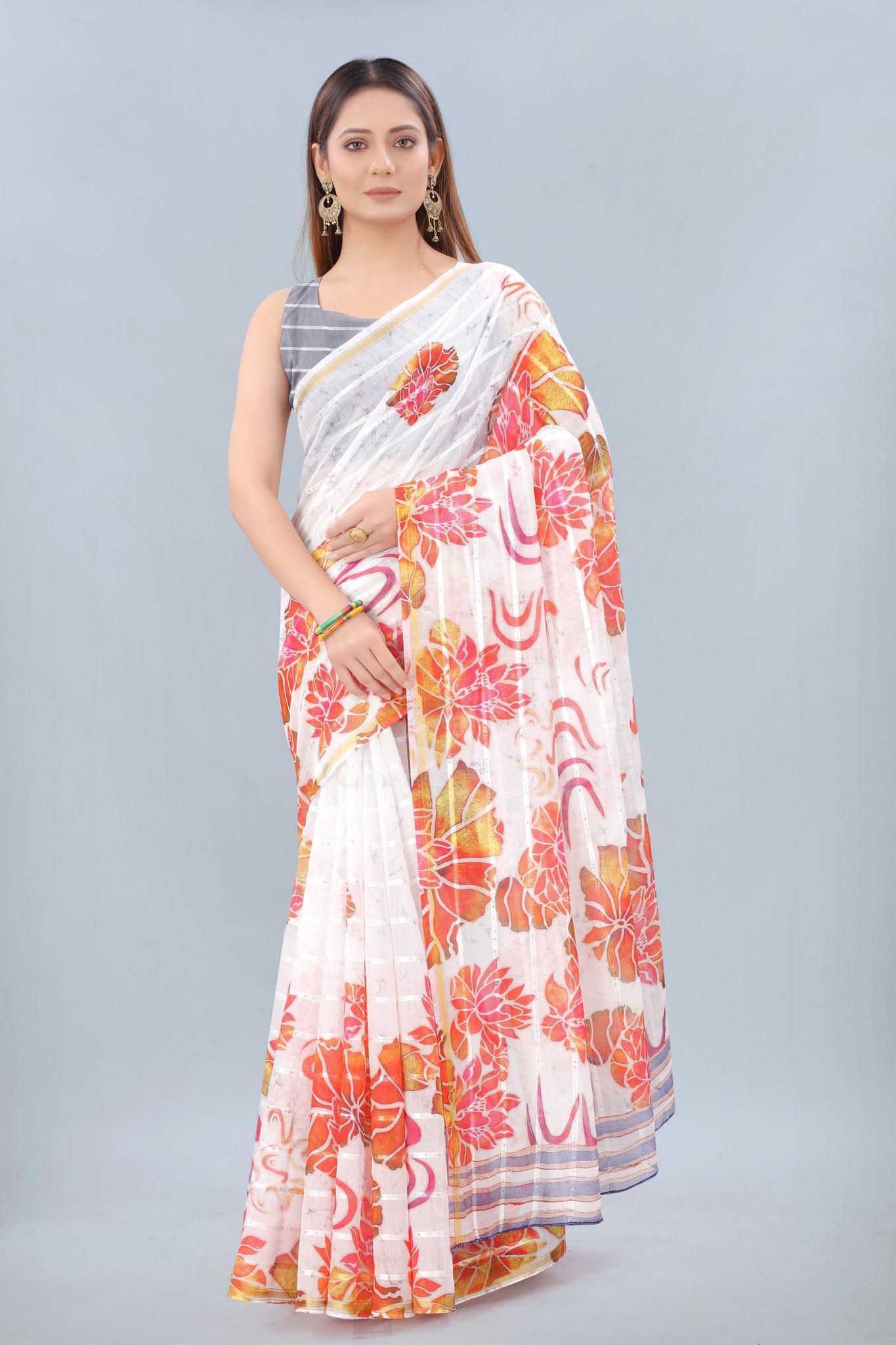 Silk Zone Women's Cotton Digital Print Zari Sequin Woven Black Saree