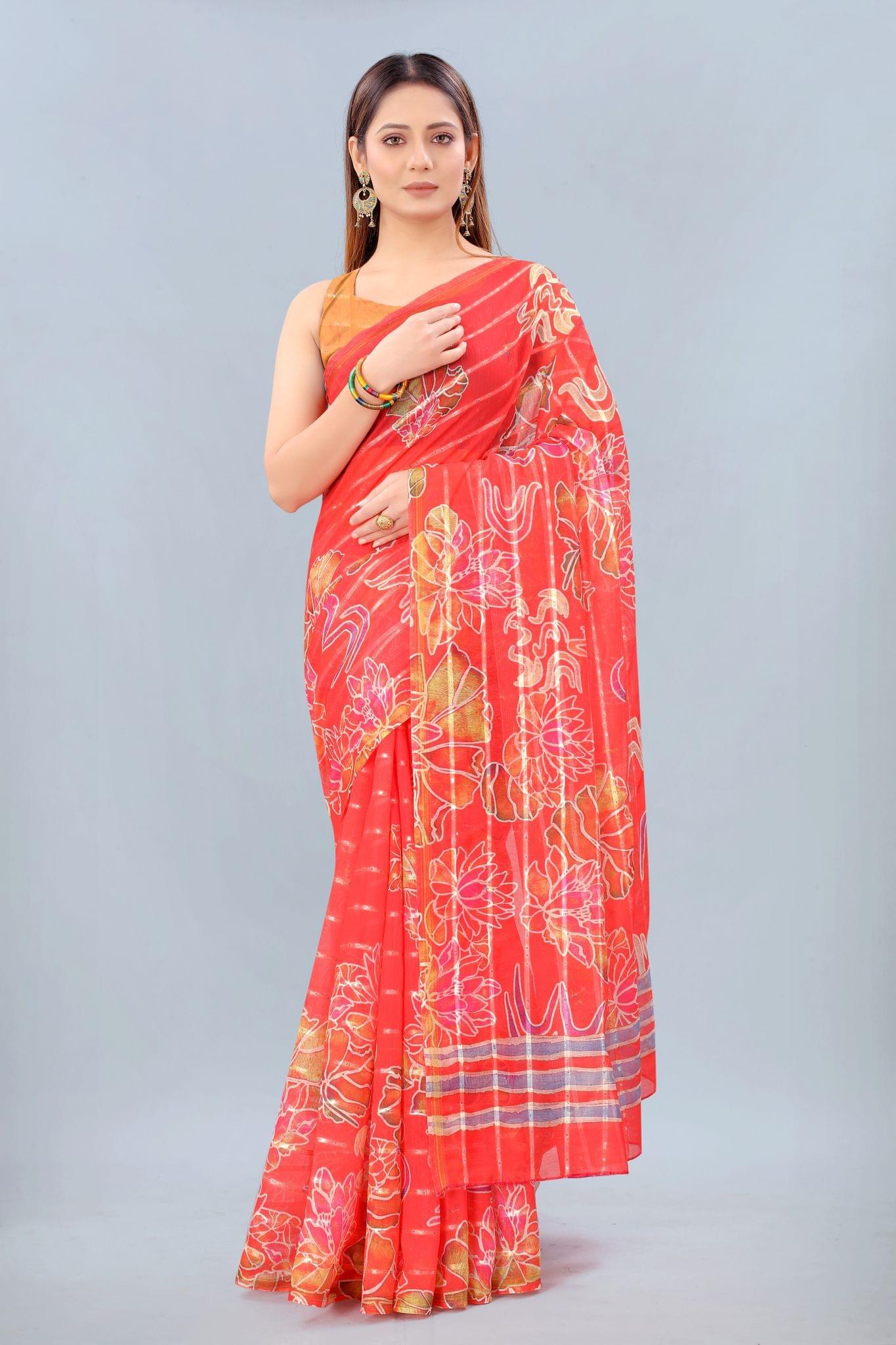 Silk Zone Women's Cotton Digital Print Zari Sequin Woven Black Saree