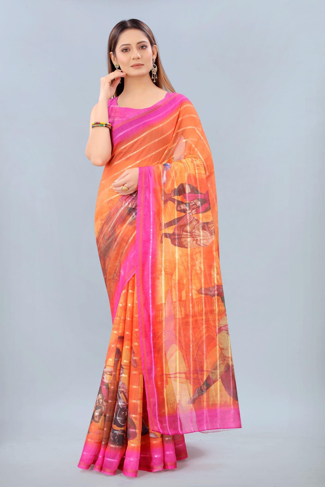 Silk Zone Women's Cotton Digital Print Zari Sequin Woven Black Saree