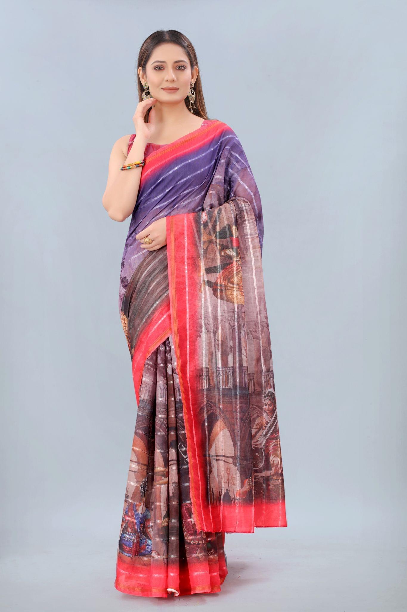 Silk Zone Women's Cotton Digital Print Zari Sequin Woven Black Saree