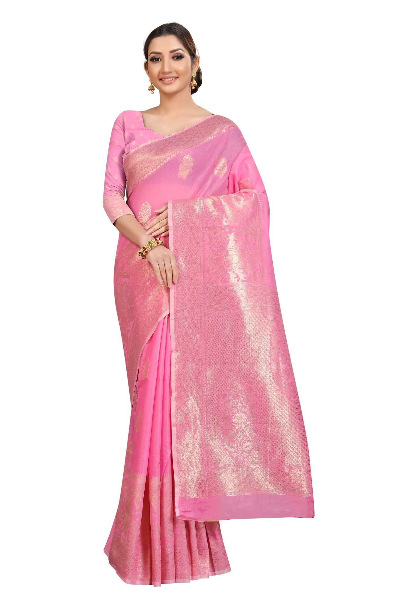 Silk Zone Women's Jamdani Cotton Woven Silk Saree with Blouse Piece