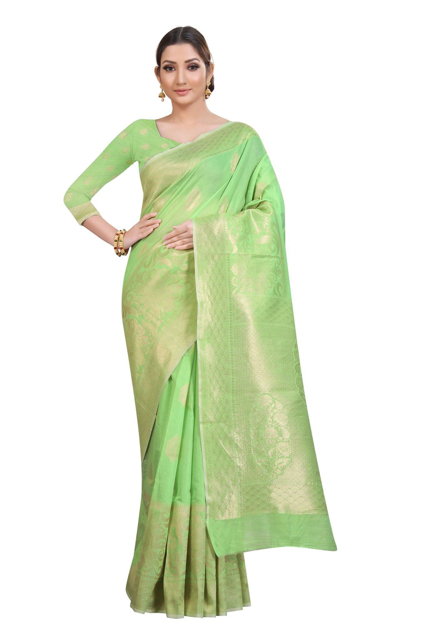 Silk Zone Women's Jamdani Cotton Woven Silk Saree with Blouse Piece