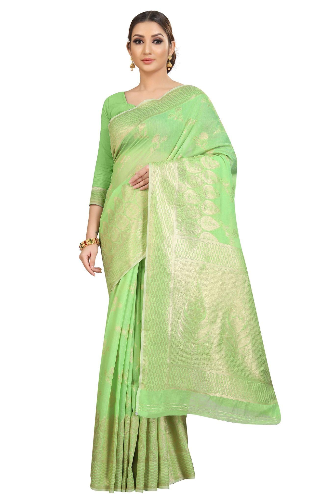 Silk Zone Women's Jamdani Cotton Woven Silk Saree with Blouse Piece