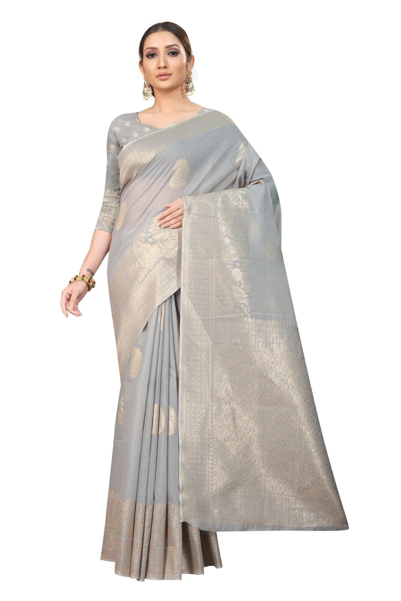 Silk Zone Women's Jamdani Cotton Woven Silk Saree with Blouse Piece