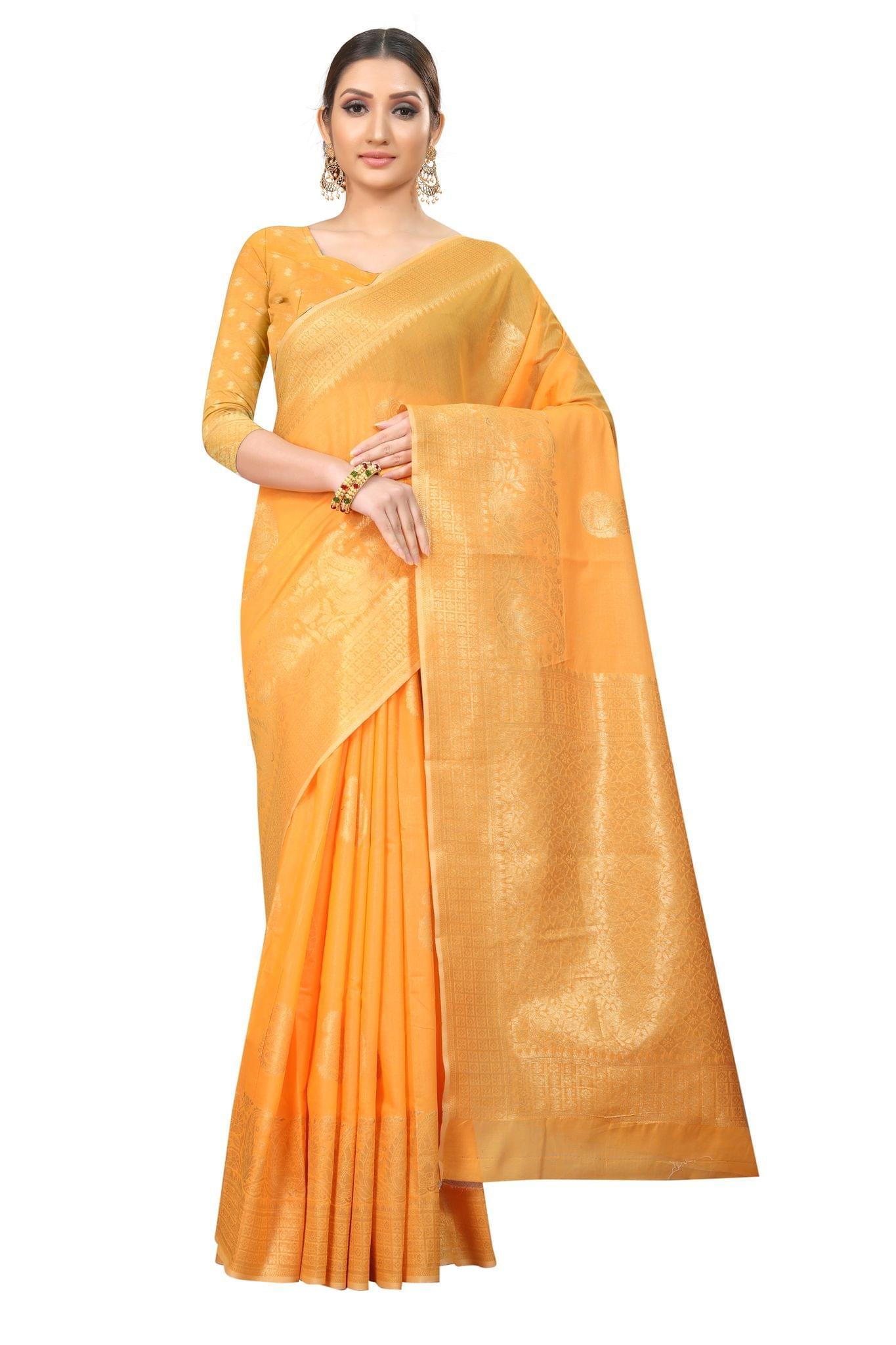 Silk Zone Women's Jamdani Cotton Woven Silk Saree with Blouse Piece
