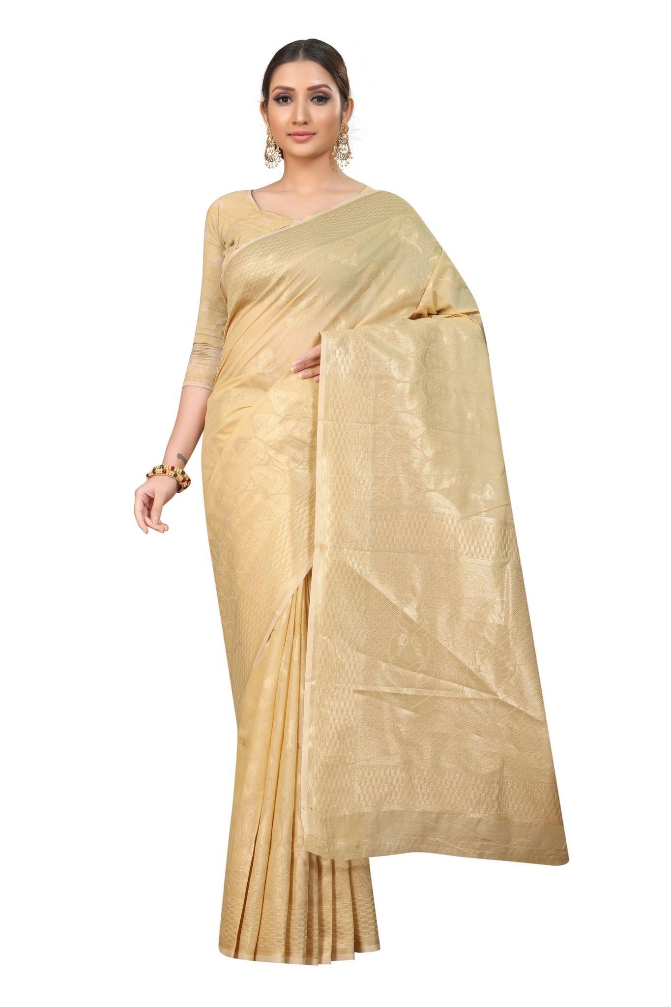 Silk Zone Women's Jamdani Cotton Woven Silk Saree with Blouse Piece