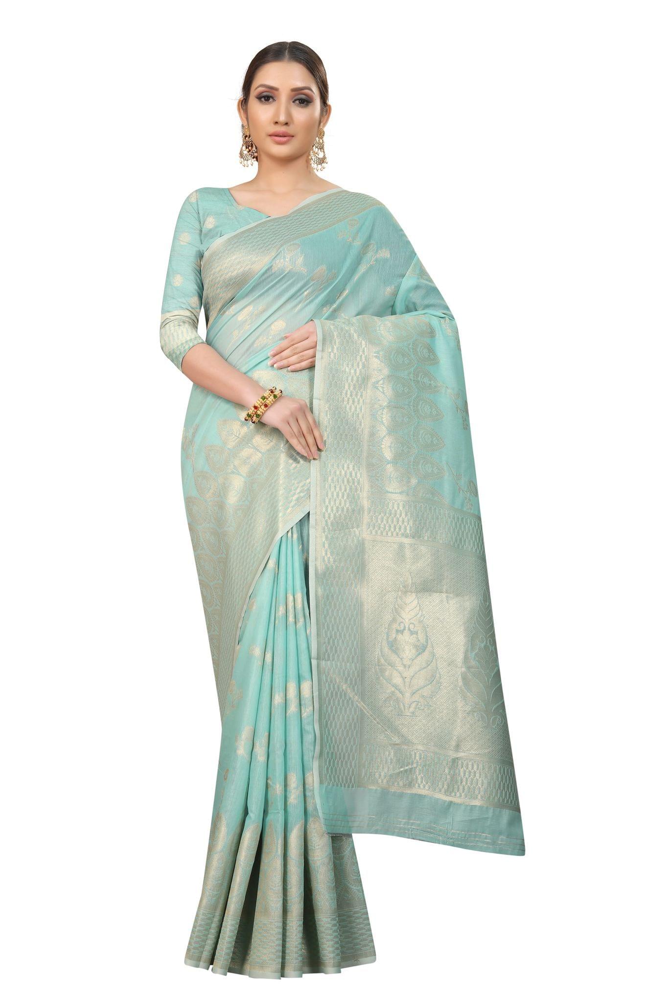 Silk Zone Women's Jamdani Cotton Woven Silk Saree with Blouse Piece