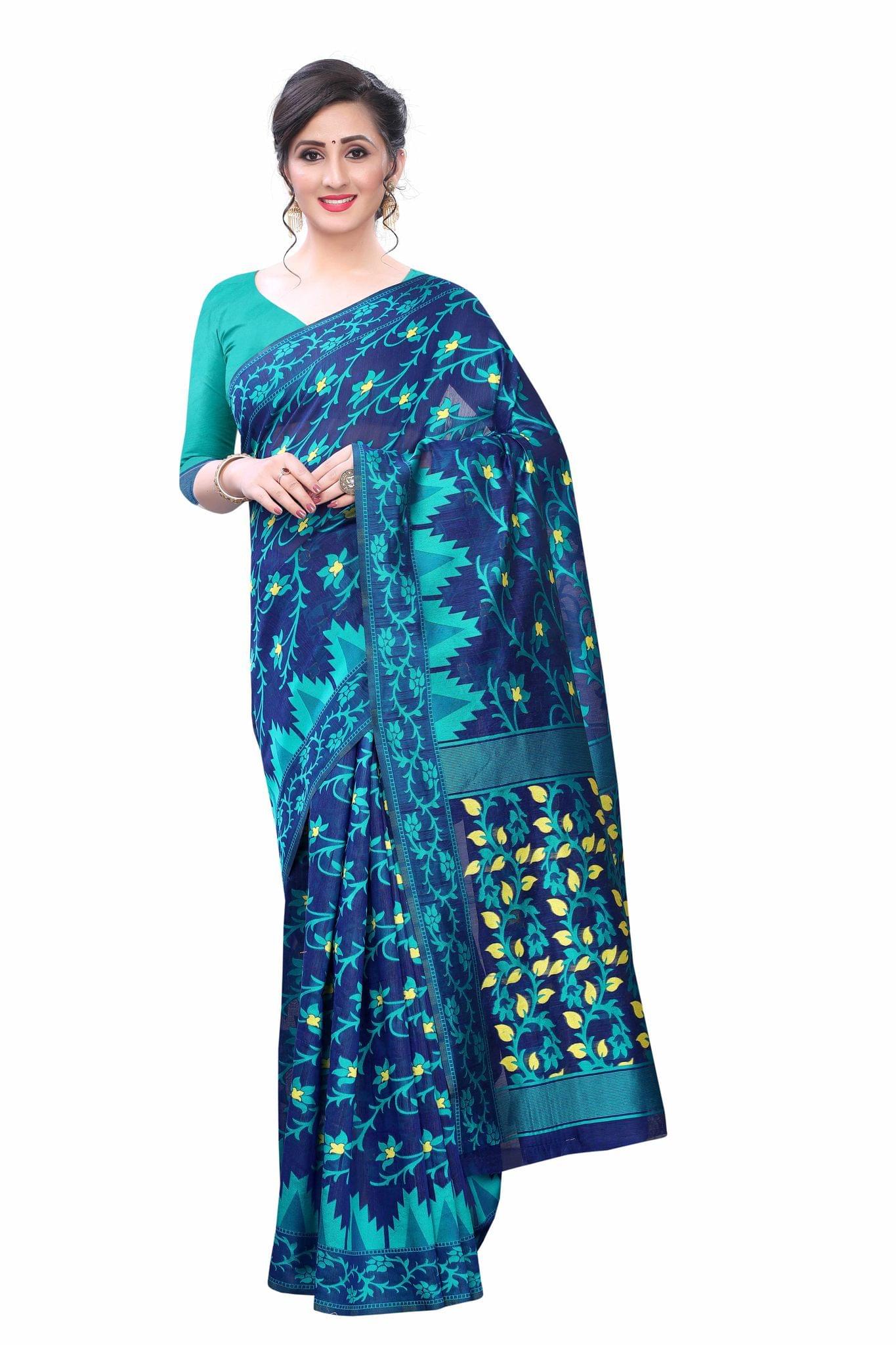 Silk Zone Women's Jamdani Cotton Blend Woven Saree