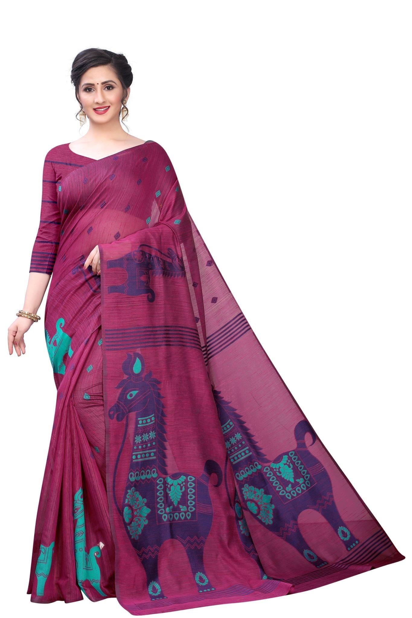 Silk Zone Women's Linen Cotton Slub Woven Saree with Blouse Piece