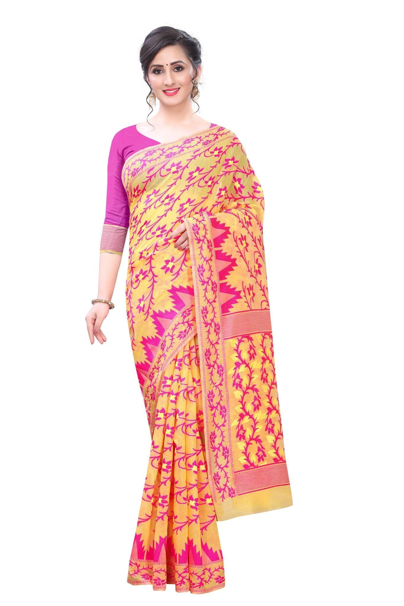Silk Zone Jamdani Cotton Blend Woven Saree